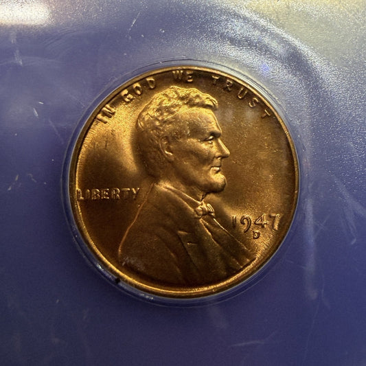 1947-D 1C Lincoln Wheat Cent ICG MS65 RD Red Slabbed Certified US Coin