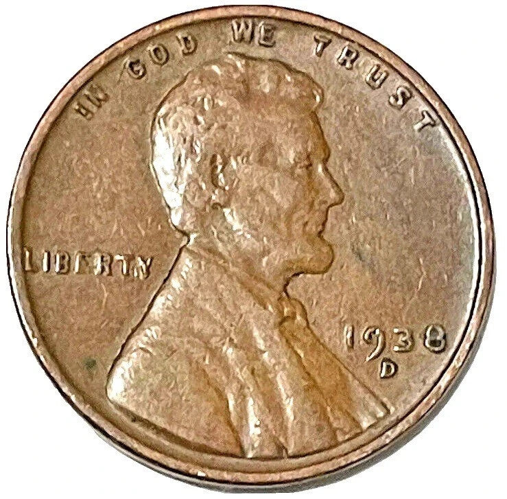 1938 D Lincoln Cent Good - Very Good  (G-VG) Circulated Condition Copper Penny
