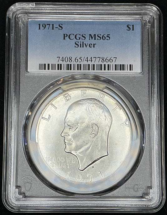 1971-S Silver Eisenhower Ike Dollar PCGS MS65 Bright Shiny $1 Coin