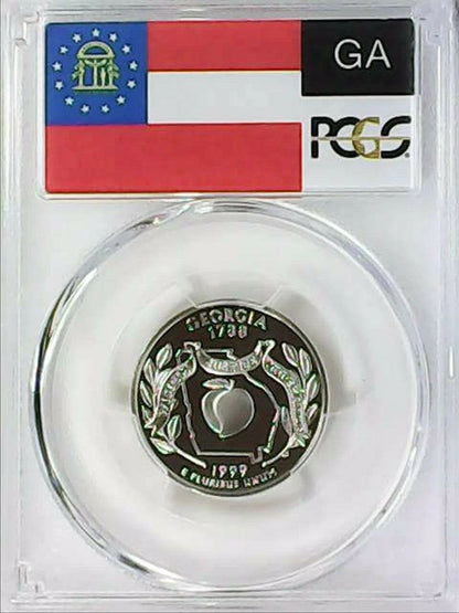 ✅ 1999-S Georgia 90% SILVER Washington Quarter ~ PCGS PR69DCAM State Flag Label