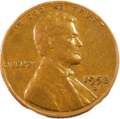 1958 D Lincoln Cent Good - Very Good  (G-VG) Circulated Condition Copper Penny