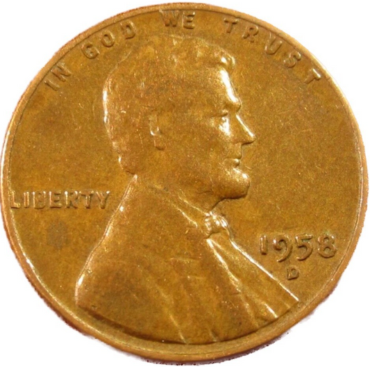 1958 D Lincoln Cent Good - Very Good  (G-VG) Circulated Condition Copper Penny