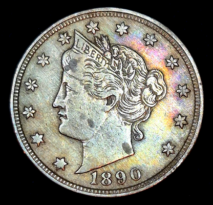 1890 Liberty V Nickel Very Nice Eye Appeal Rainbow Toned Strong XF+ Features 5C