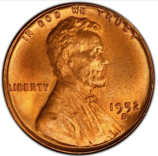 ✅ 1952-S BU Uncirculated Lincoln Wheat Cent Choice RED Coin From OBW Bank Roll
