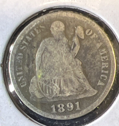 1891 Very Good Liberty Seated Dime 90% Silver 10c Coin Full Liberty Last Year