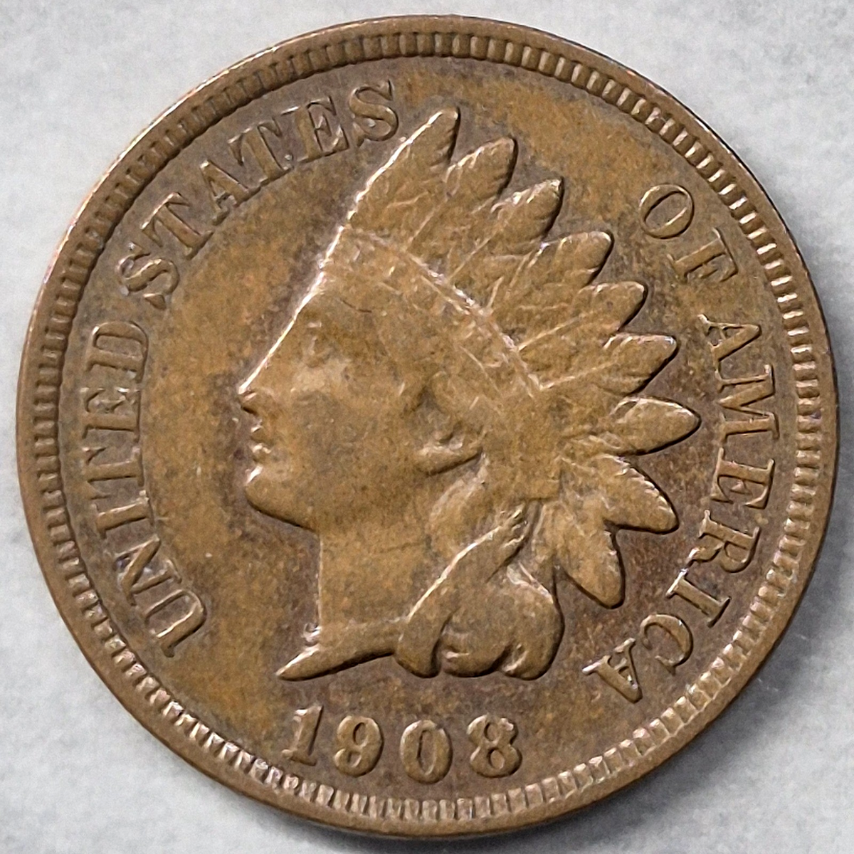 1908 Indian Head Cent Penny 1C Fine Bronze Philadelphia Early 1900s US Coin