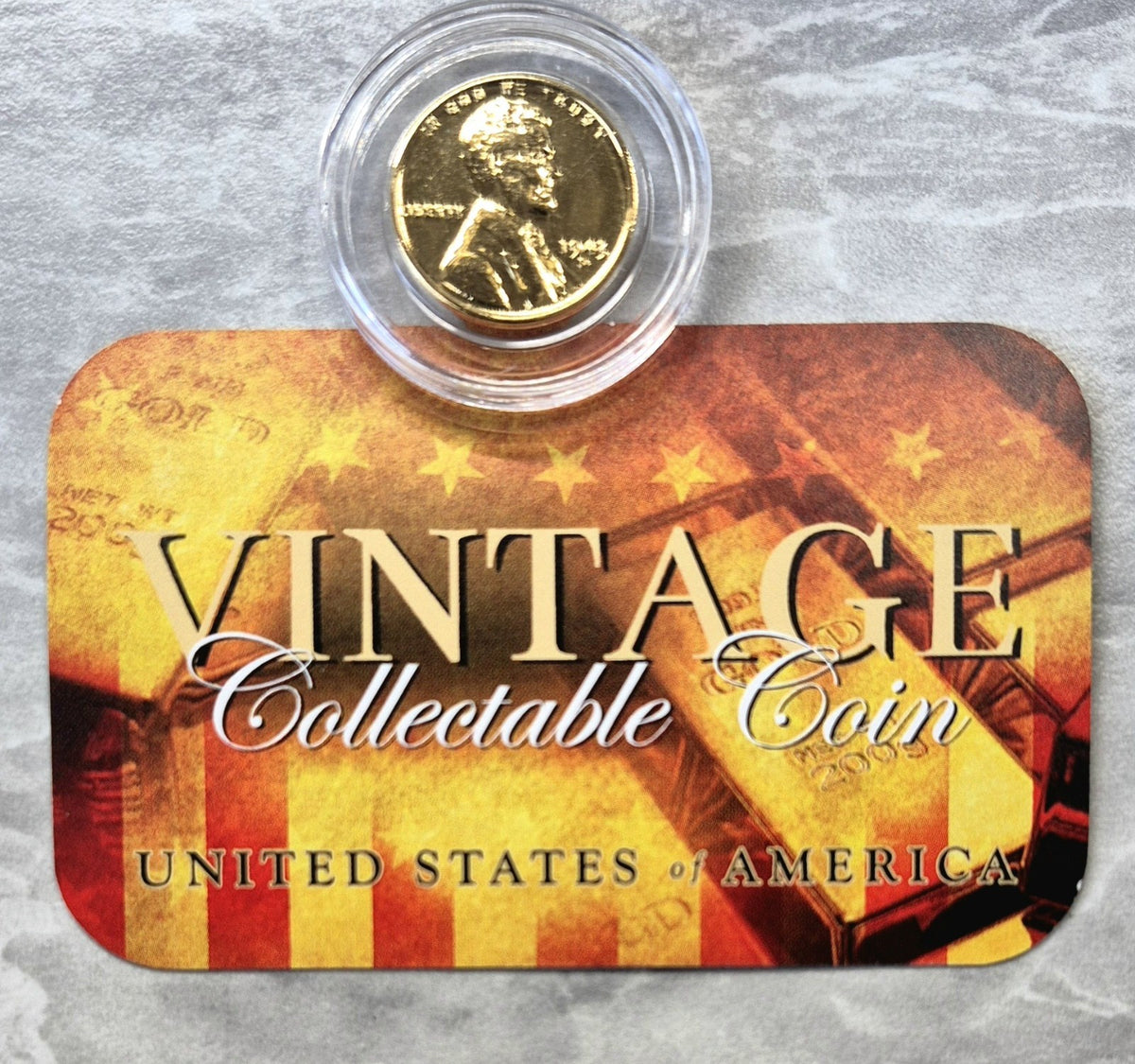 1943-D Lincoln Steel Wheat Cent 24K Gold Plated WWII Penny Capsule & COA Card