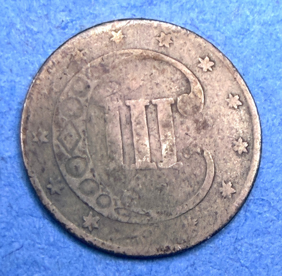 1852 Three Cent Silver Trime 3CS AG Dark Toned Type 1 Antique US Smallest Coin - view 4