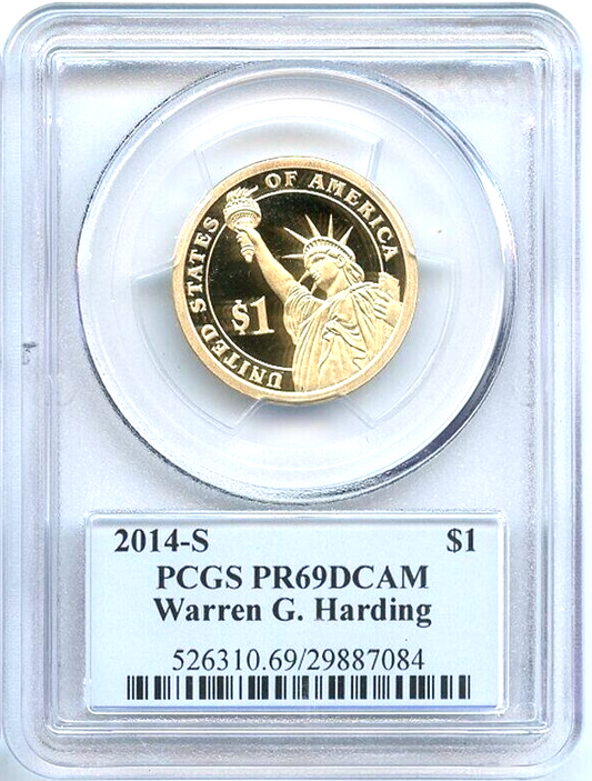 ✅ 2014 S Warren G. Harding Presidential Dollar PCGS PR69DCAM Photo Label
