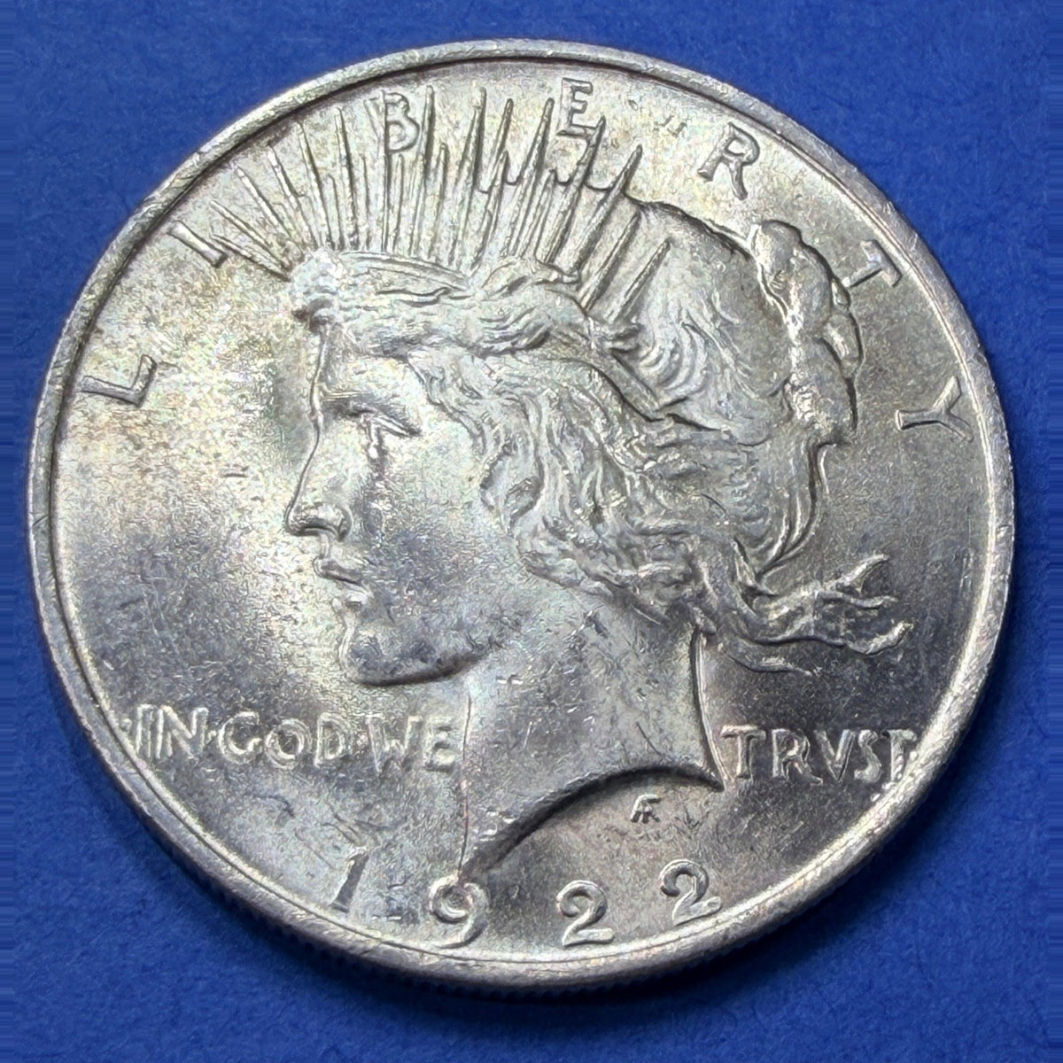 1922 Peace Silver Dollar $1 AU/BU 90% Silver Lightly Toned Philadelphia Coin