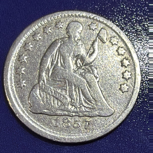 1857 Seated Liberty Half Dime 5C VF Very Fine 90% Silver US Coin Philadelphia