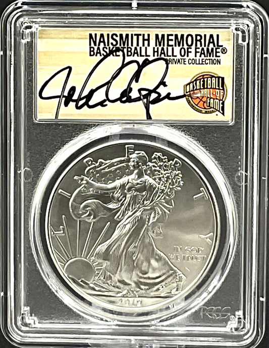 COACH JOHN CALIPARI 2019 US $1 SILVER EAGLE PCGS MS70 FS BASKETBALL HOF PRIVATE