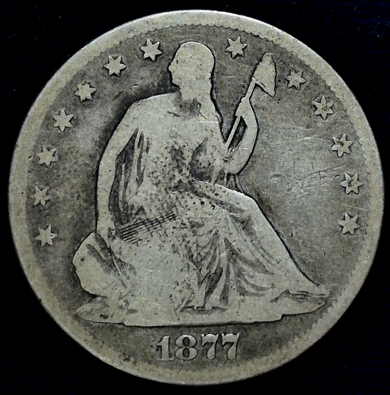 1877-S Seated Liberty Half Dollar 90% Silver G-VG Features Variety 4 Resumed 50C