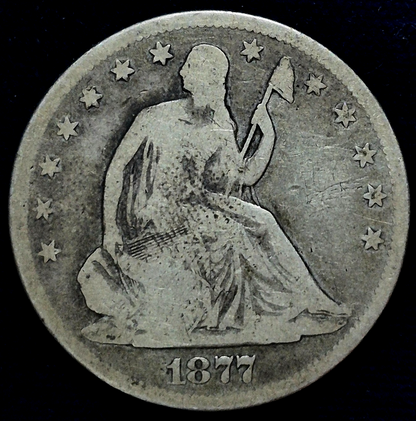 1877-S Seated Liberty Half Dollar 90% Silver G-VG Features Variety 4 Resumed 50C