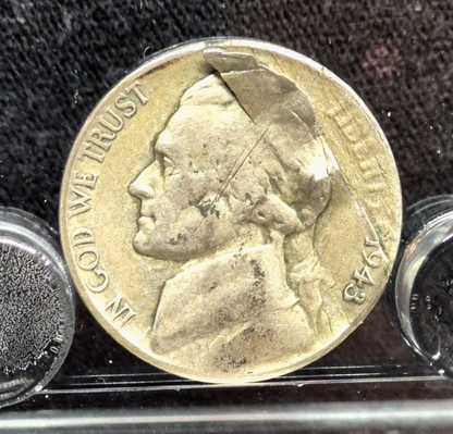 1943-P MINT ERROR Jefferson War Nickel 35% Silver Major Retained Delamination 5C