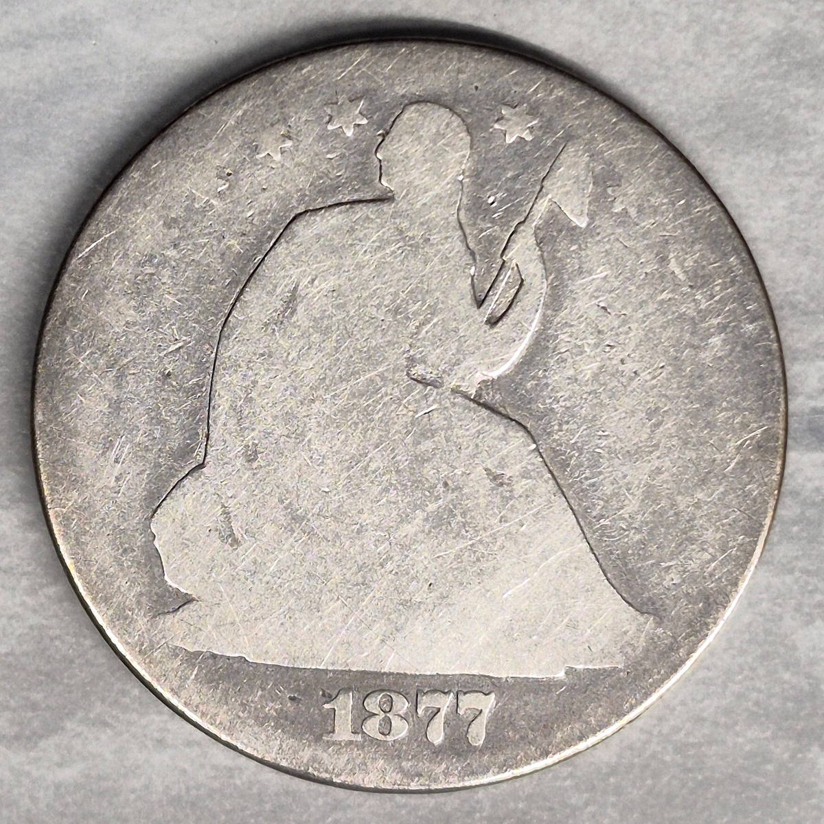 1877-CC Seated Liberty Half Dollar 50C Small CC Carson City Mint 90% Silver Good