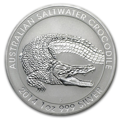 2014 Australia 1 oz .999 Fine Silver Saltwater Crocodile BU Queen Elizabeth Coin