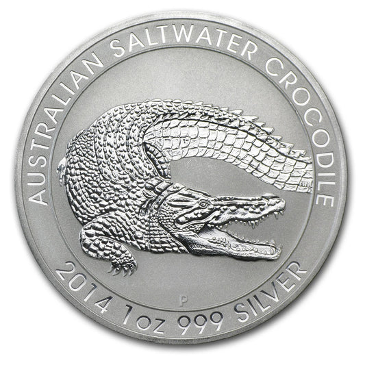 2014 Australia 1 oz .999 Fine Silver Saltwater Crocodile BU Queen Elizabeth Coin