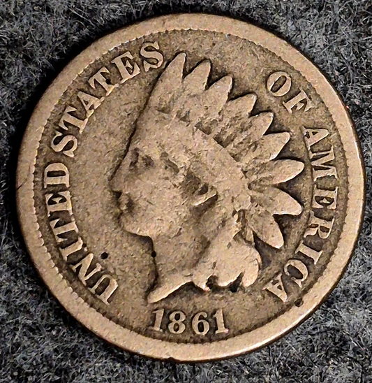 1861 Indian Head Cent VG+ Features  Type II Chunky Oak Wreath Coin Shown