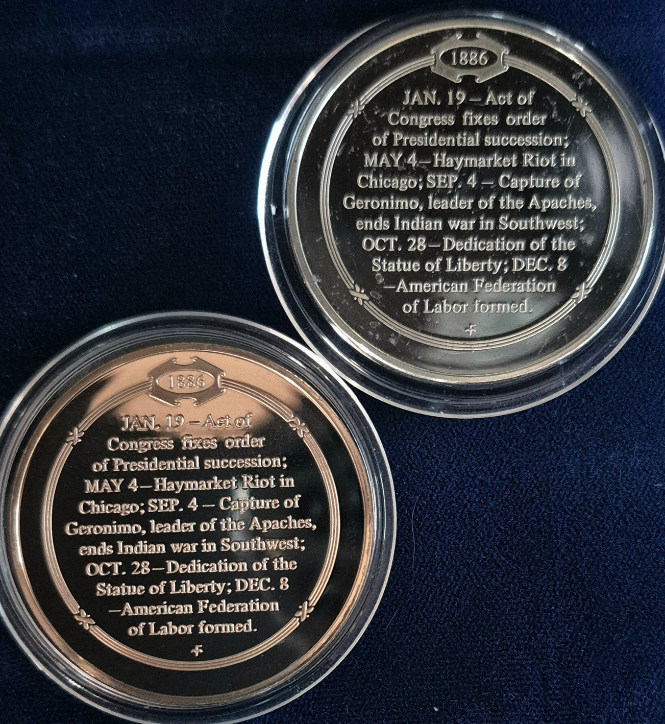 Lot (1) Sterling .925 Silver & (1) Bronze Franklin Mint Hist of US 1886 See Desc