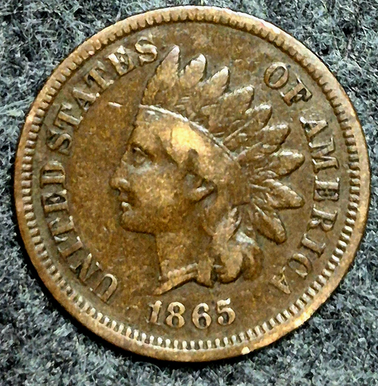 1865 Indian Head Cent Penny G-VG Features, Fancy 5, Receive Coin Pictured 1C