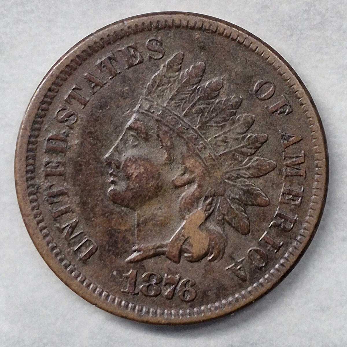 1876 Indian Head Cent Penny 1C VF Very Fine Semi Key Date Low Mintage Bronze
