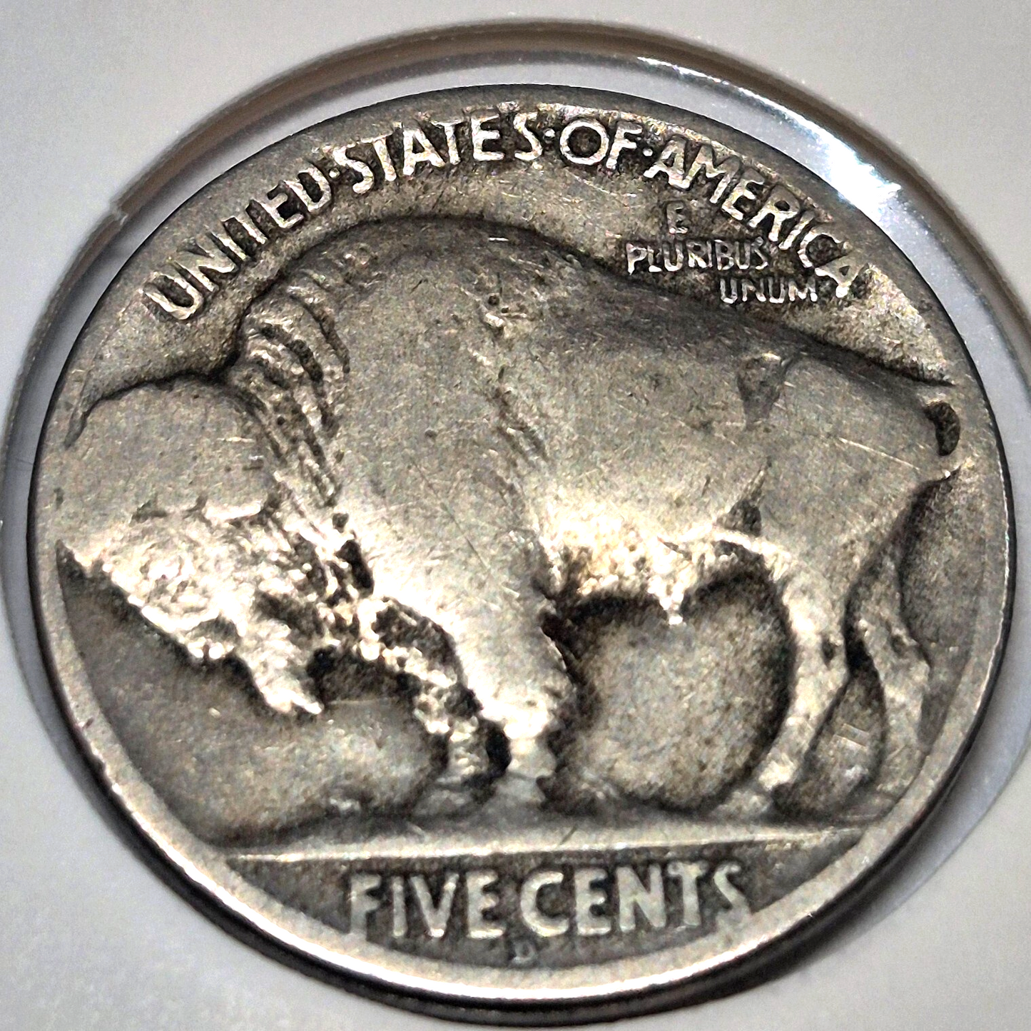 1927 Denver Buffalo Nickel Low Mint Readable Date Partial Horn Fine Features 5C