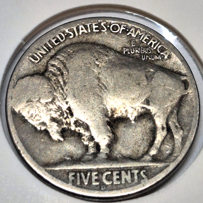1927 Denver Buffalo Nickel Low Mint Readable Date Partial Horn Fine Features 5C