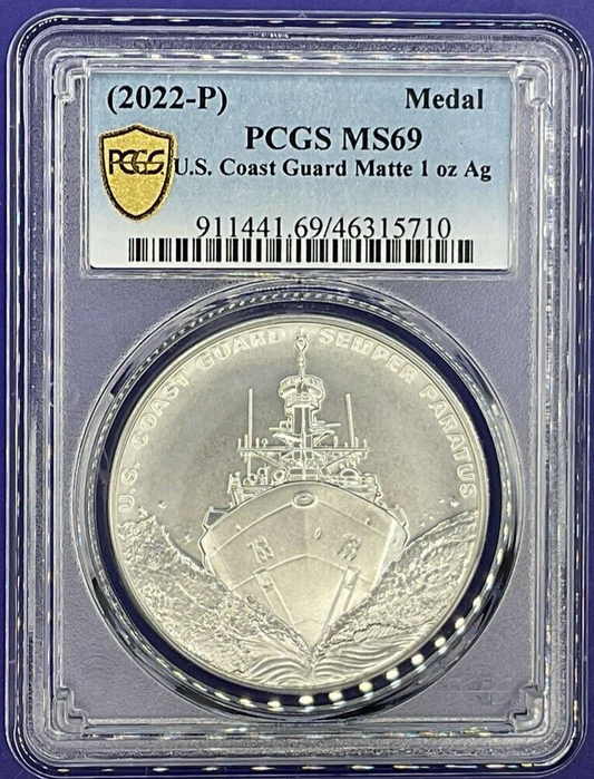 2022 SILVER US Coast Guard Medal Gold PCGS Label MS69 SEMPER PARATUS Devotion