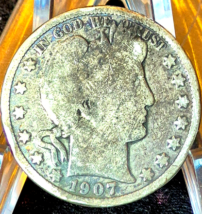 1907-S Barber Half Dollar 90% Silver G+ Features Partial Motto 50C