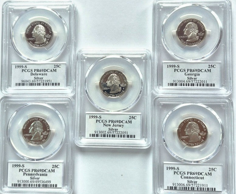 1999 S Silver State Quarter Set PCGS PR69DCAM 90% Silver (DE/PA/NJ/GA/CT) 25C