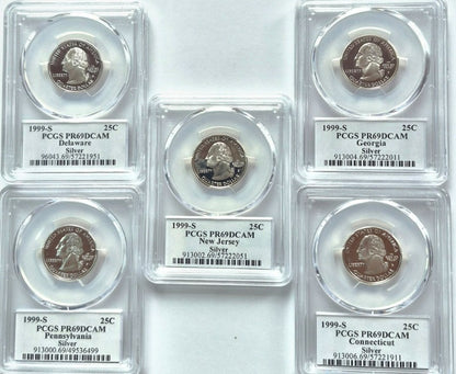 1999 S Silver State Quarter Set PCGS PR69DCAM 90% Silver (DE/PA/NJ/GA/CT) 25C