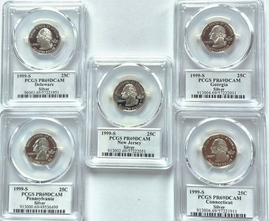 1999 S Silver State Quarter Set PCGS PR69DCAM 90% Silver (DE/PA/NJ/GA/CT) 25C