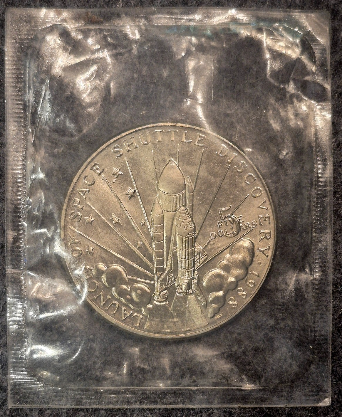 1988 Marshall Islands Space Shuttle Discovery $5 Dollar UNC Sealed Coin TONER