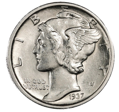 1937 S Mercury Dime BU Brilliant Uncirculated 90% Silver 10c FSB White Coin