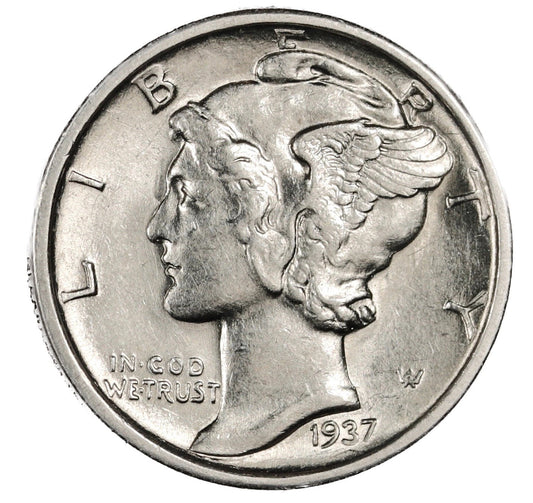 1937 S Mercury Dime BU Brilliant Uncirculated 90% Silver 10c FSB White Coin