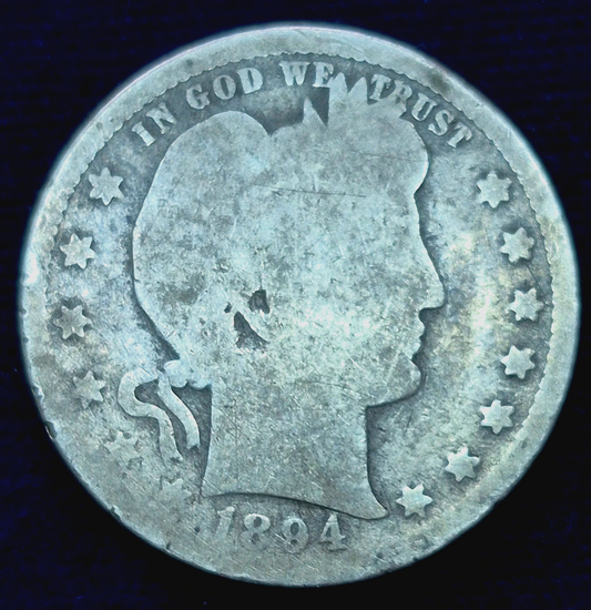 1894-S BARBER Silver Quarter 90% Silver AG Features Scarce Offset Mint Location