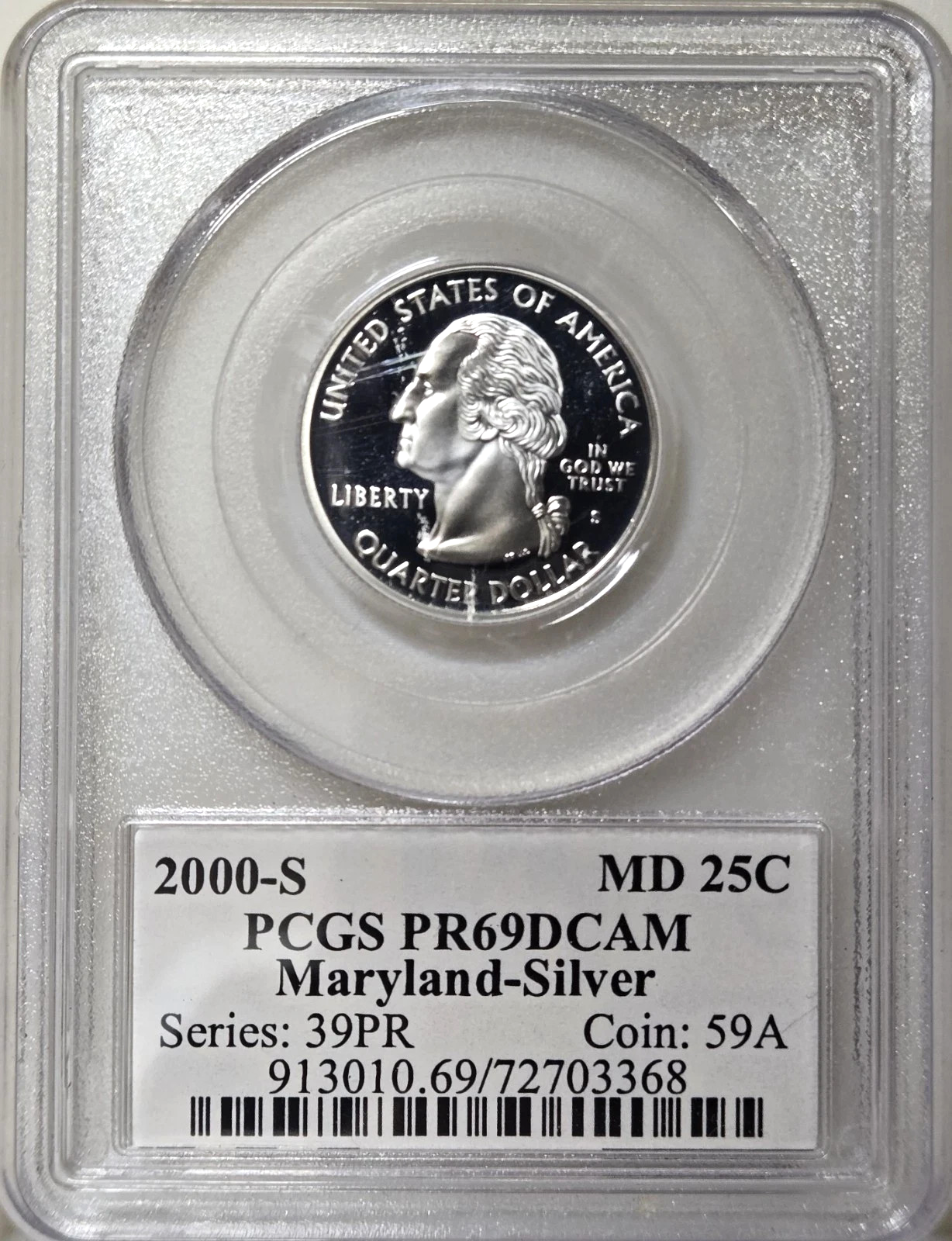 ✅ 2003-S Maryland 90% SILVER Washington Quarter ~PCGS PR69DCAM State Flag Label