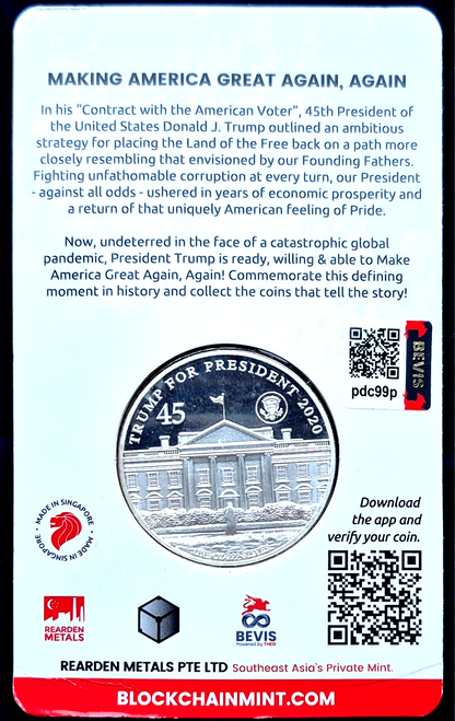 2020 Trump 45th US President 1 Troy oz .999 Silver Round Limited #129/10,000 TEP