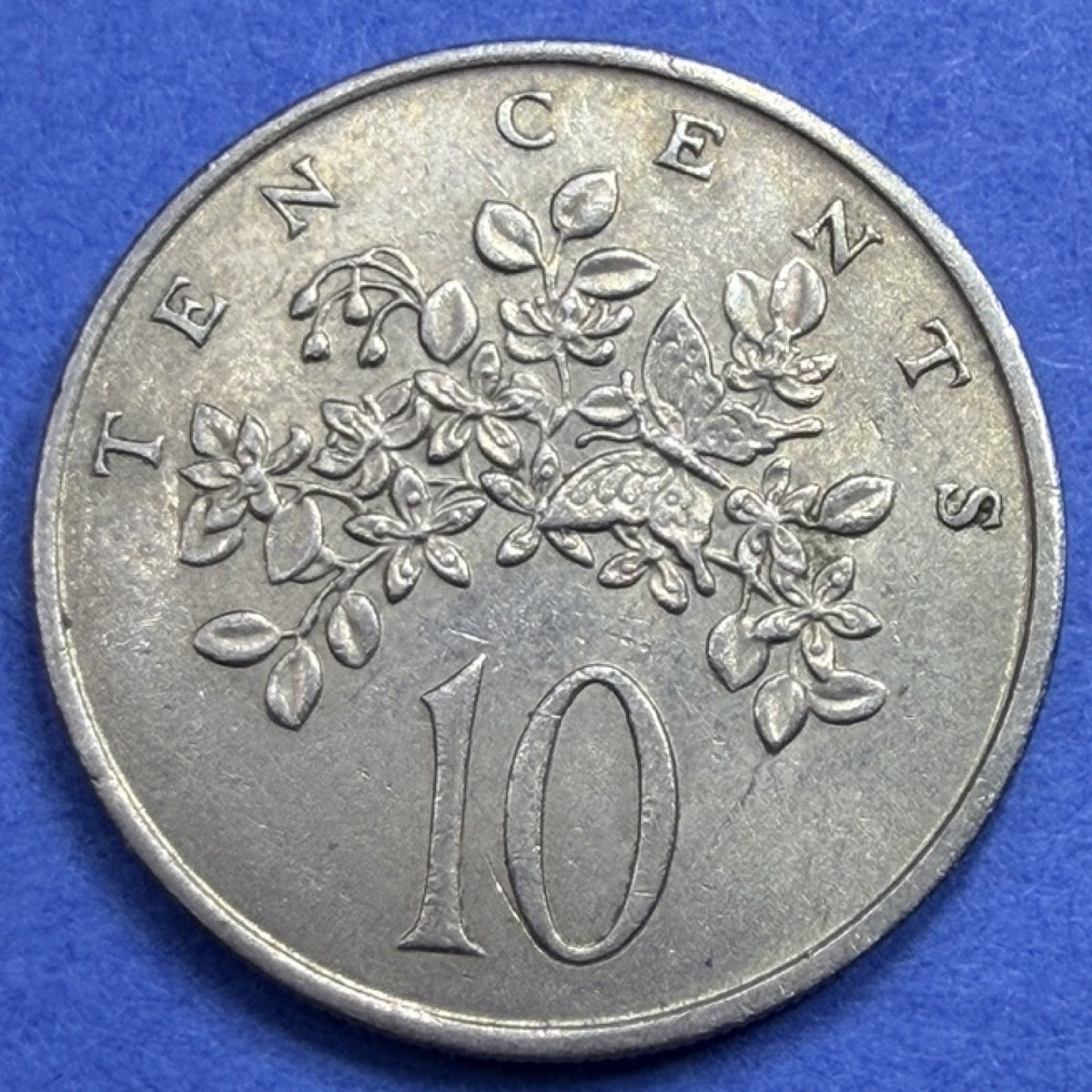 1969 Jamaica 10 Cents XF-AU Butterfly Flower Coat of Arms Coin Out of Many One