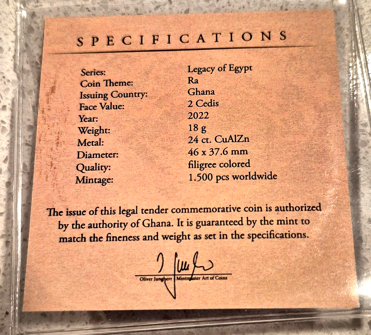2022 Legacy of Egypt, RA, Colorized CuNi BU GH¢2 Coin GEM BU  { 1 of Only 1,500}