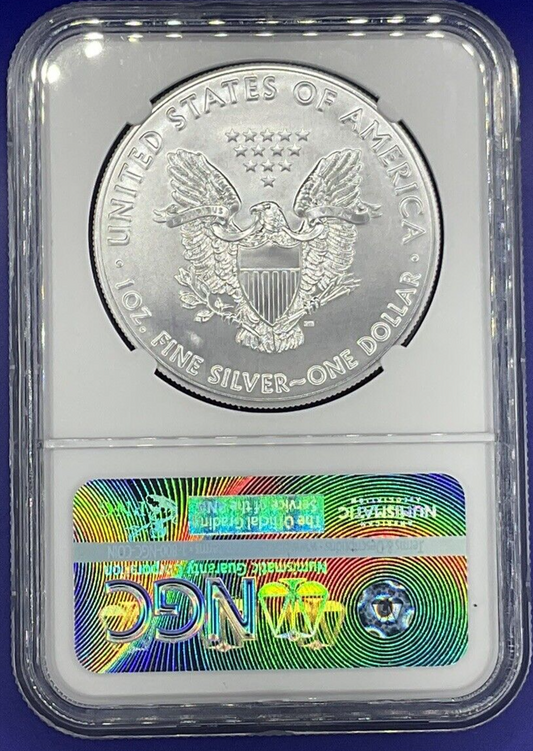 2018 American Silver Eagle ASE $1 NCG MS 70 Brown Scales Label Shiny White Coin