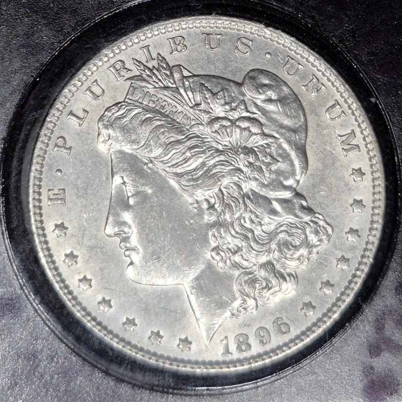 1896 P Morgan Silver Dollar $1 90% Silver Philadelphia Bright Lustrous AU+