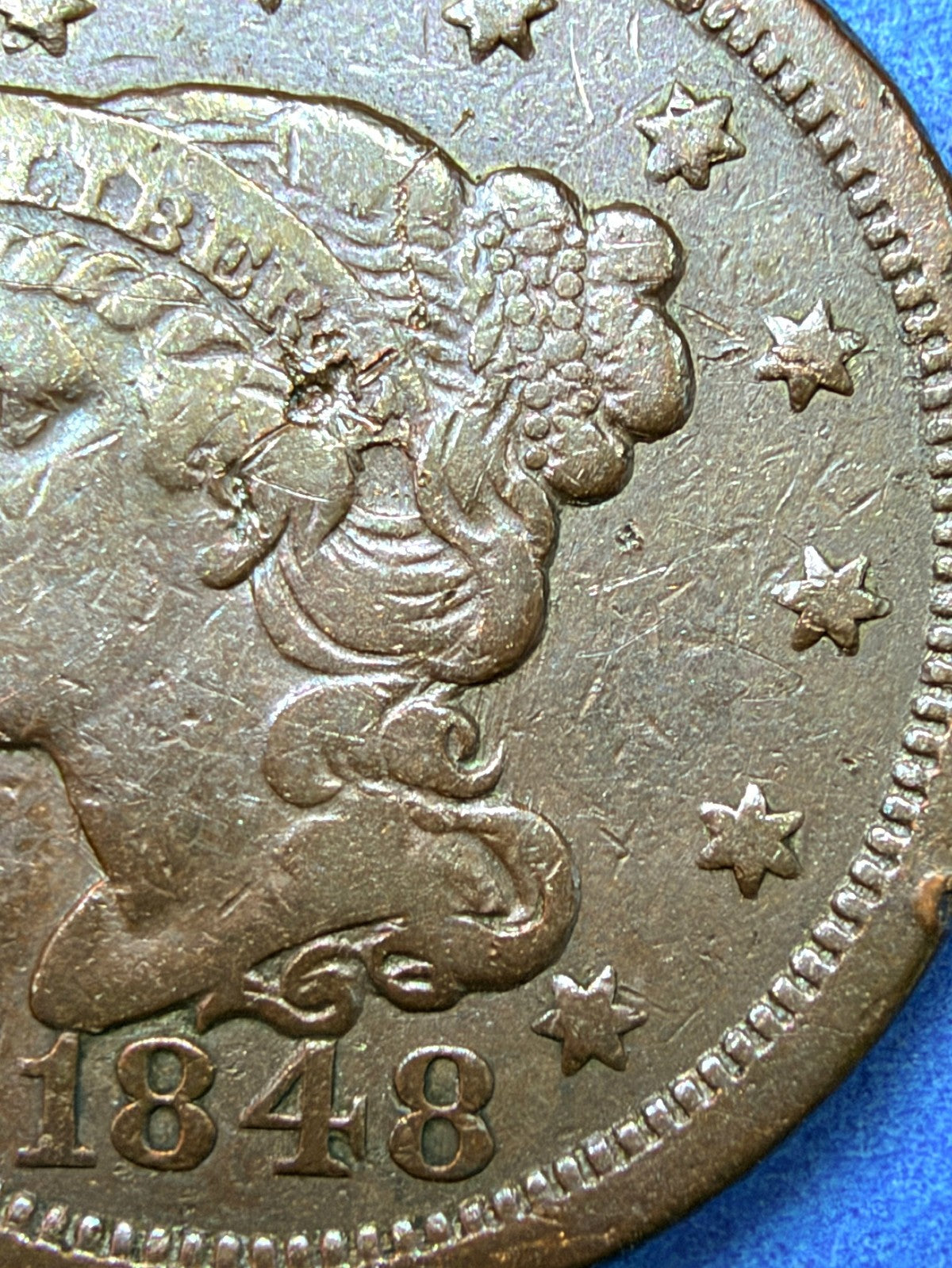1848 Braided Hair Large Cent VF Sharp Braids Nice Chocolate Surfaces Type Coin
