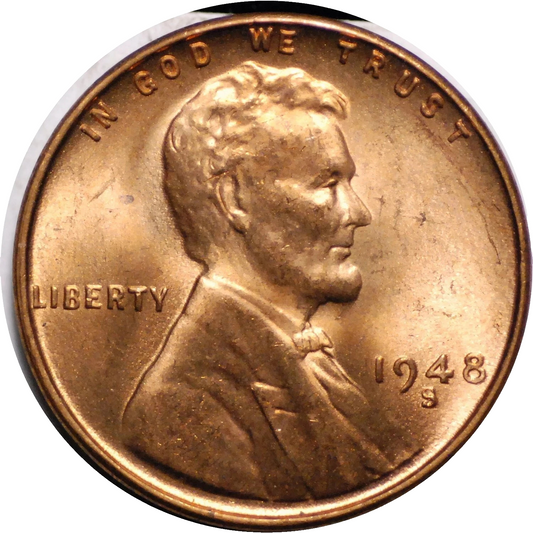 ✅  1948-S BU Uncirculated Lincoln Wheat Cent Choice RED Coin From OBW Bank Roll