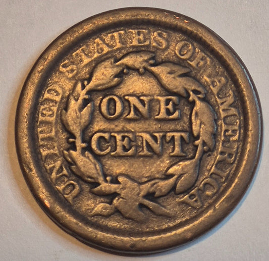 1853 1C BN Braided Hair Cent N28 R3+ GSID 1168 VG+ Features