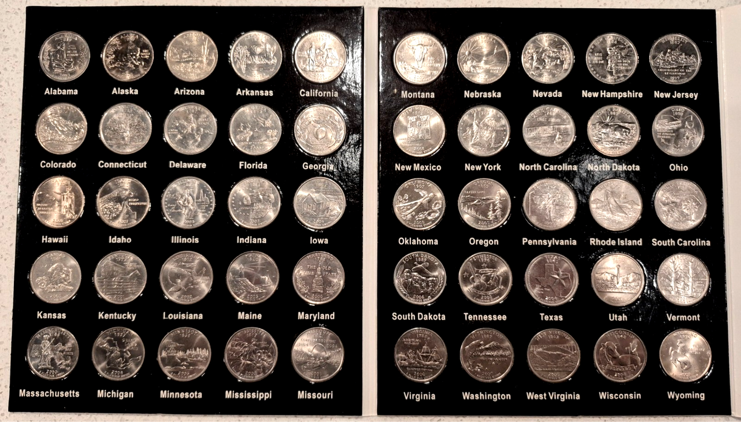 US STATE QUARTER SET P & D MINTS WITH ALBUMS, 1999 THRU 2008. 100 UNC QUARTERS