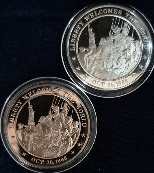 Lot (1) Sterling .925 Silver & (1) Bronze Franklin Mint Hist of US 1886 See Desc