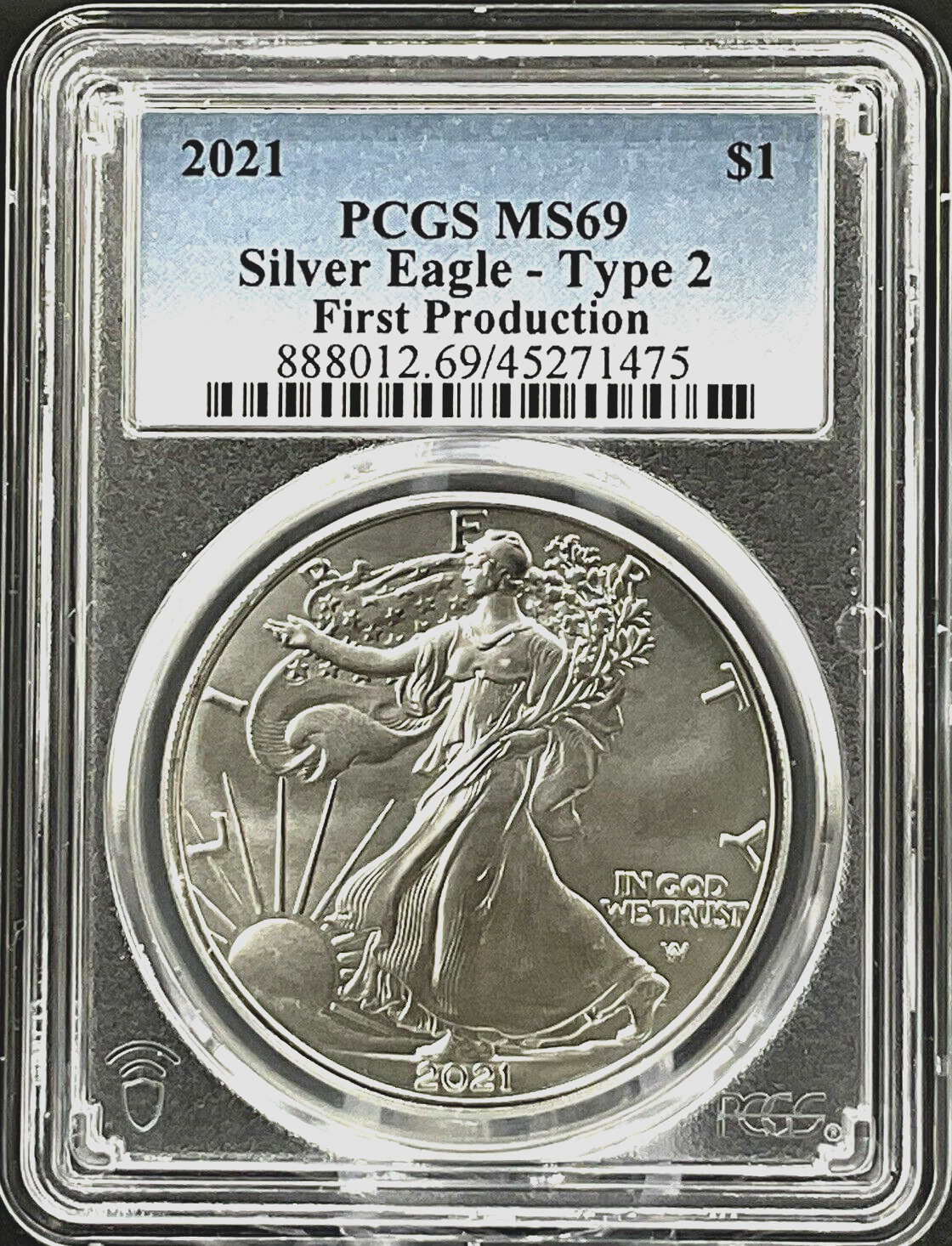 ✅  2021 American Silver Eagle PCGS MS69 Type 2 First Production Blue Label .999