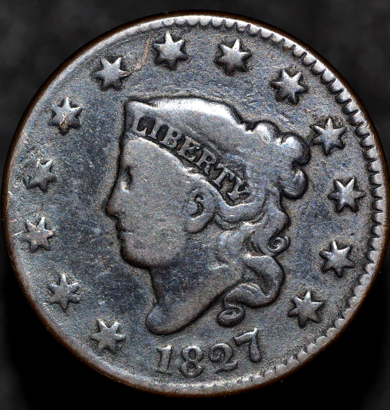 1827 Coronet Head Large Cent N3 R2 GSID 940 G-VG Features 1C